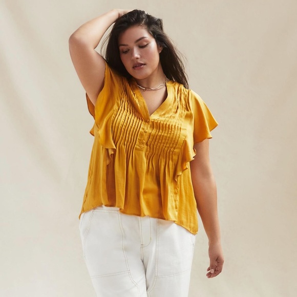 ✨ Anthropologie Ruffled Pintucked Blouse Sz MP - Picture 7 of 8